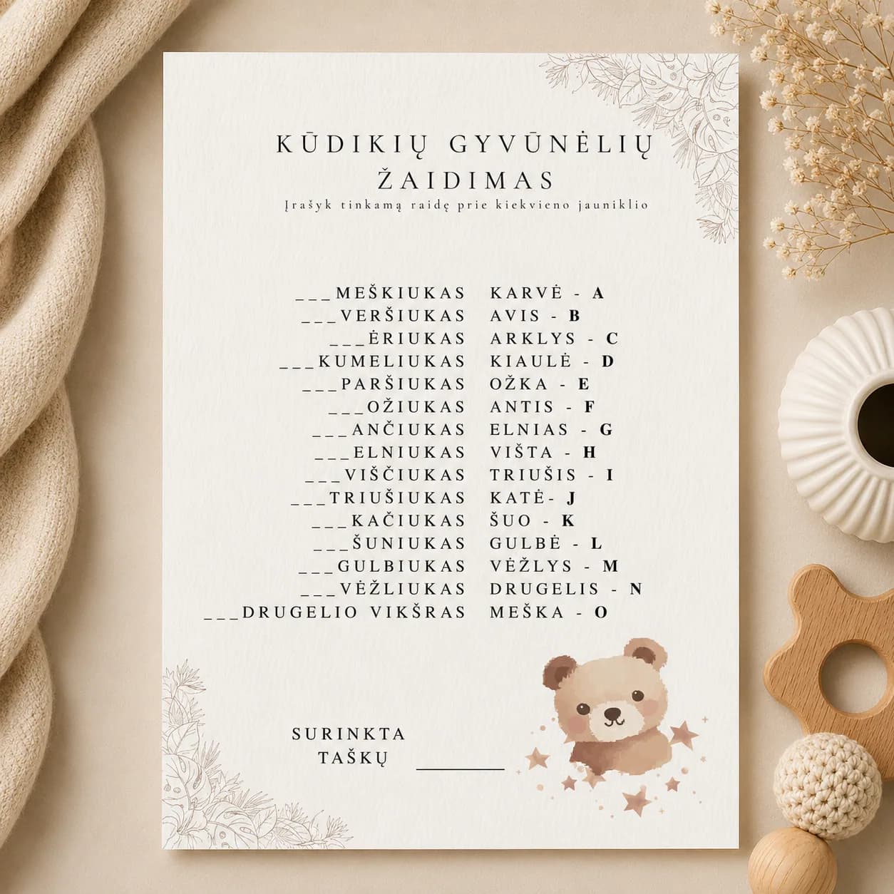 „Kūdikių gyvūnėlių žaidimas“ | Baby Shower žaidimas | PDF | Meškučių tema