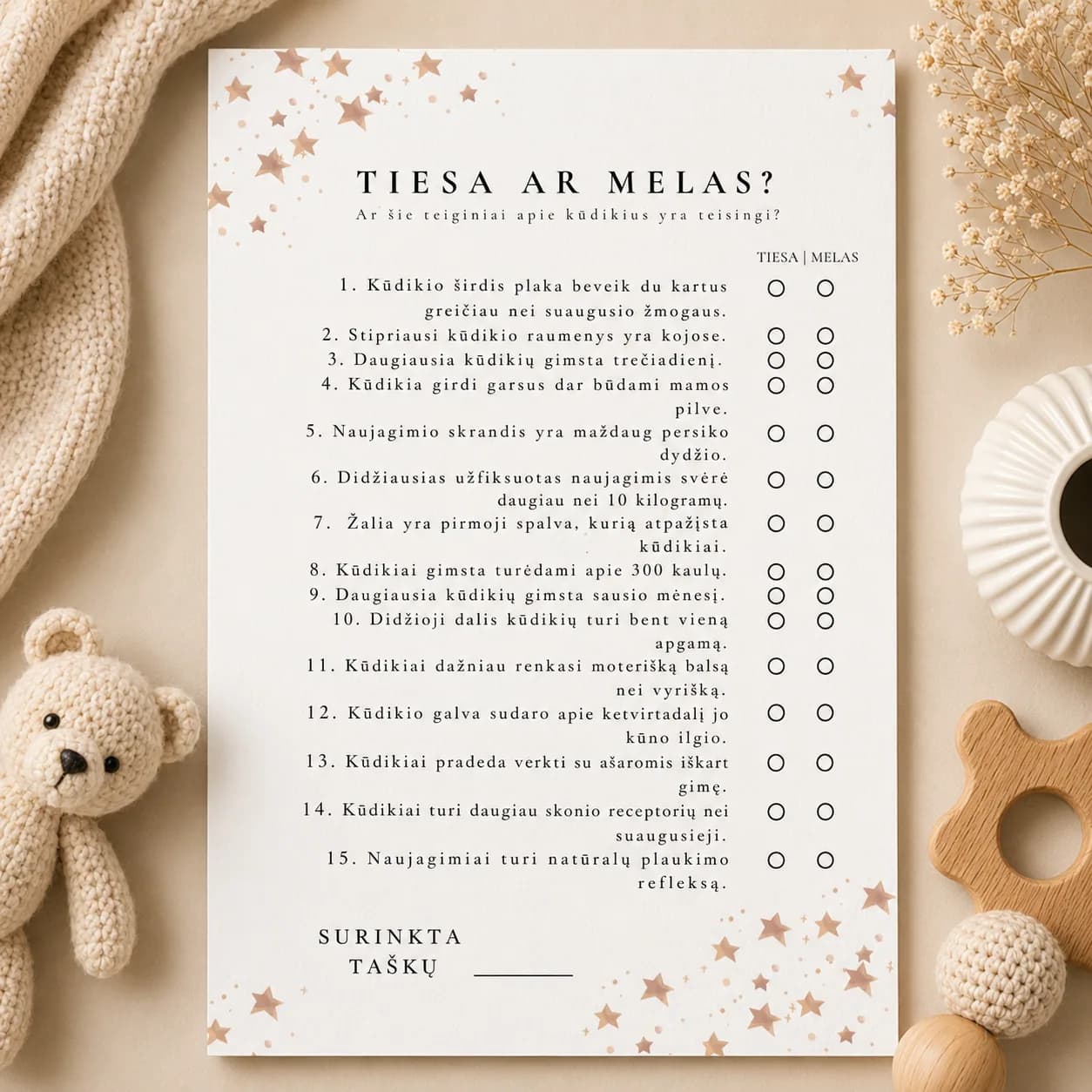 „Tiesa ar melas?“ | Baby Shower žaidimas | PDF | Meškučių tema