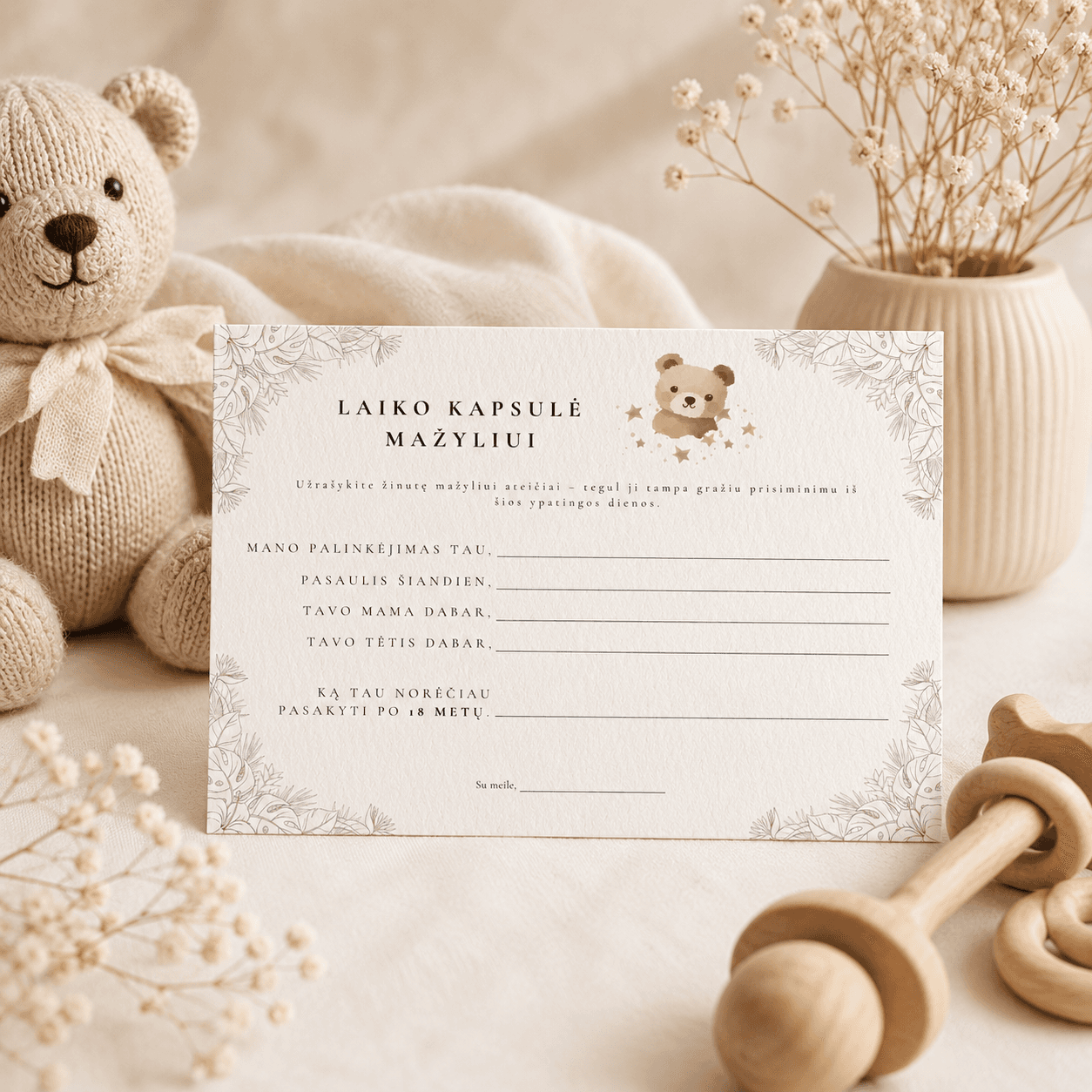 „Laiko kapsulė mažyliui“ | Baby Shower kortelė | PDF | Meškučių tema