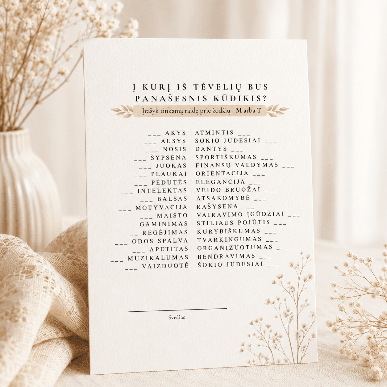 „Į kurį iš tėvelių bus panašesnis kūdikis?“ | Baby shower kortelė | Meškučių tema