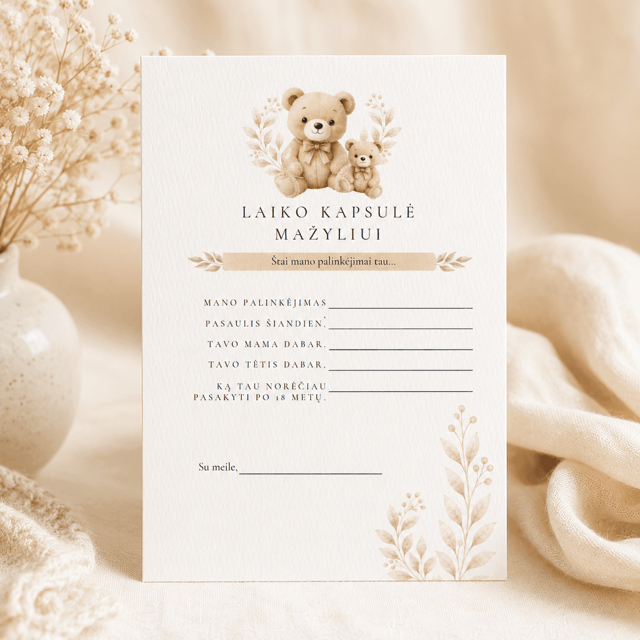 „Laiko kapsulė mažyliui“ | Baby shower kortelė | Meškučių tema