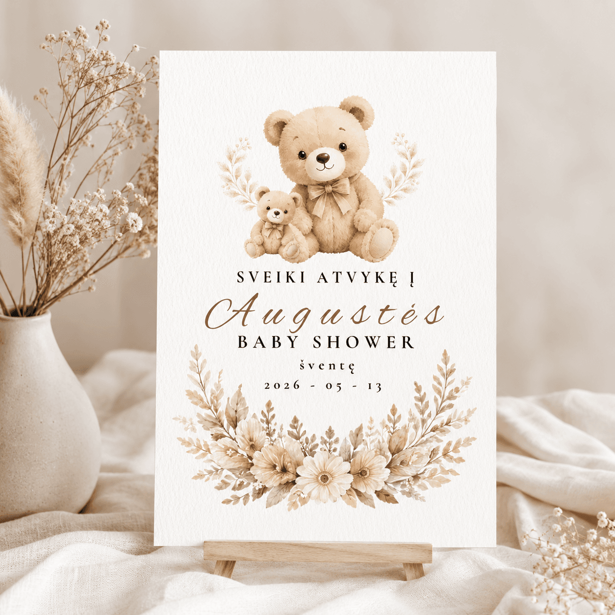 „Sveiki atvykę“ | Baby shower pasitikimo plakatas | Meškučių tema