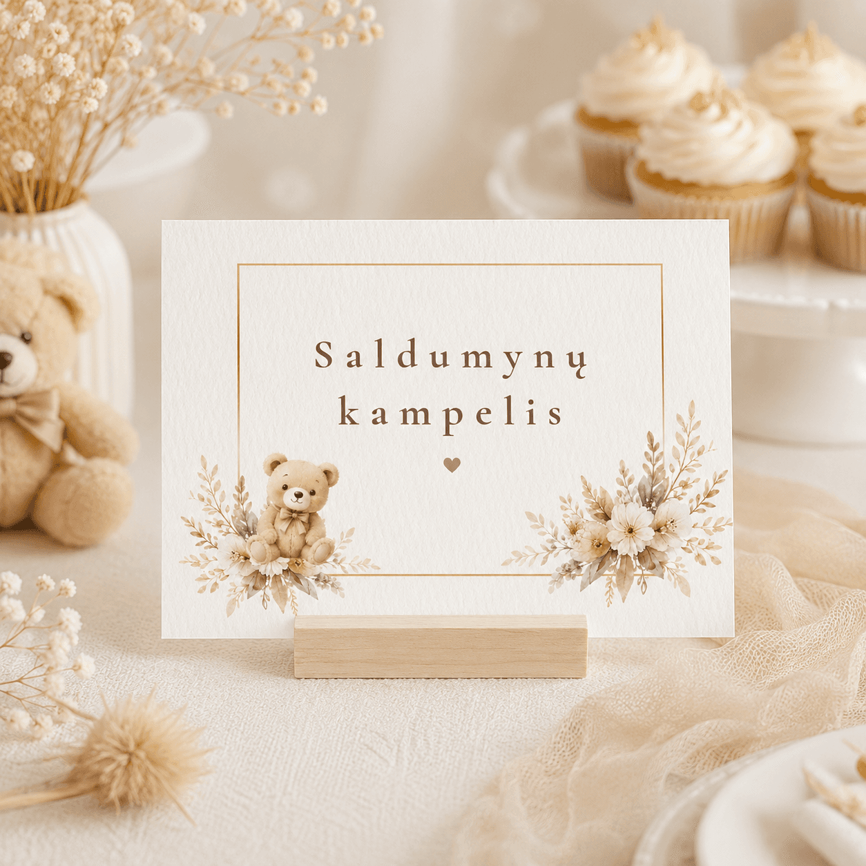 „Saldumynų kampelis“ | Baby shower stalo dekoracija | Meškučių tema