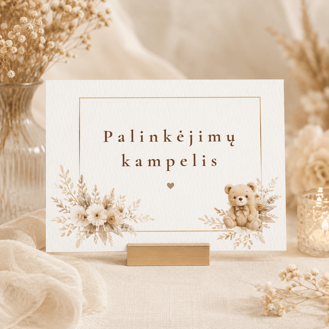 „Palinkėjimų kampelis“ | Baby shower stalo dekoracija | Meškučių tema